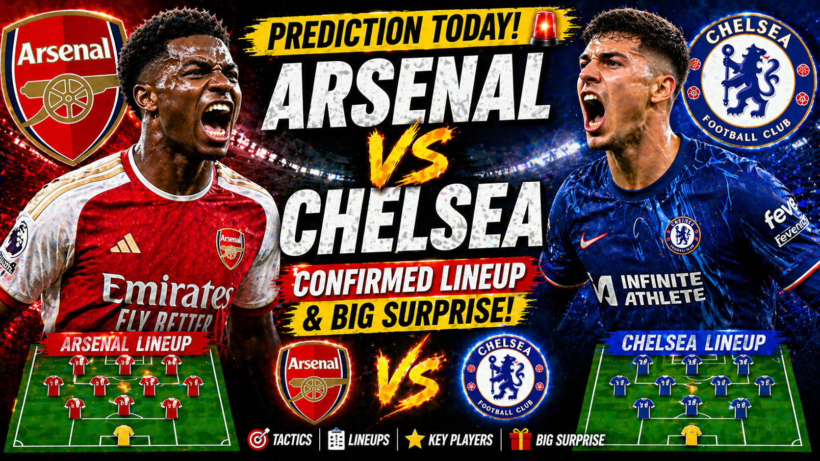 Arsenal vs Chelsea prediction today confirmed lineup big surprise