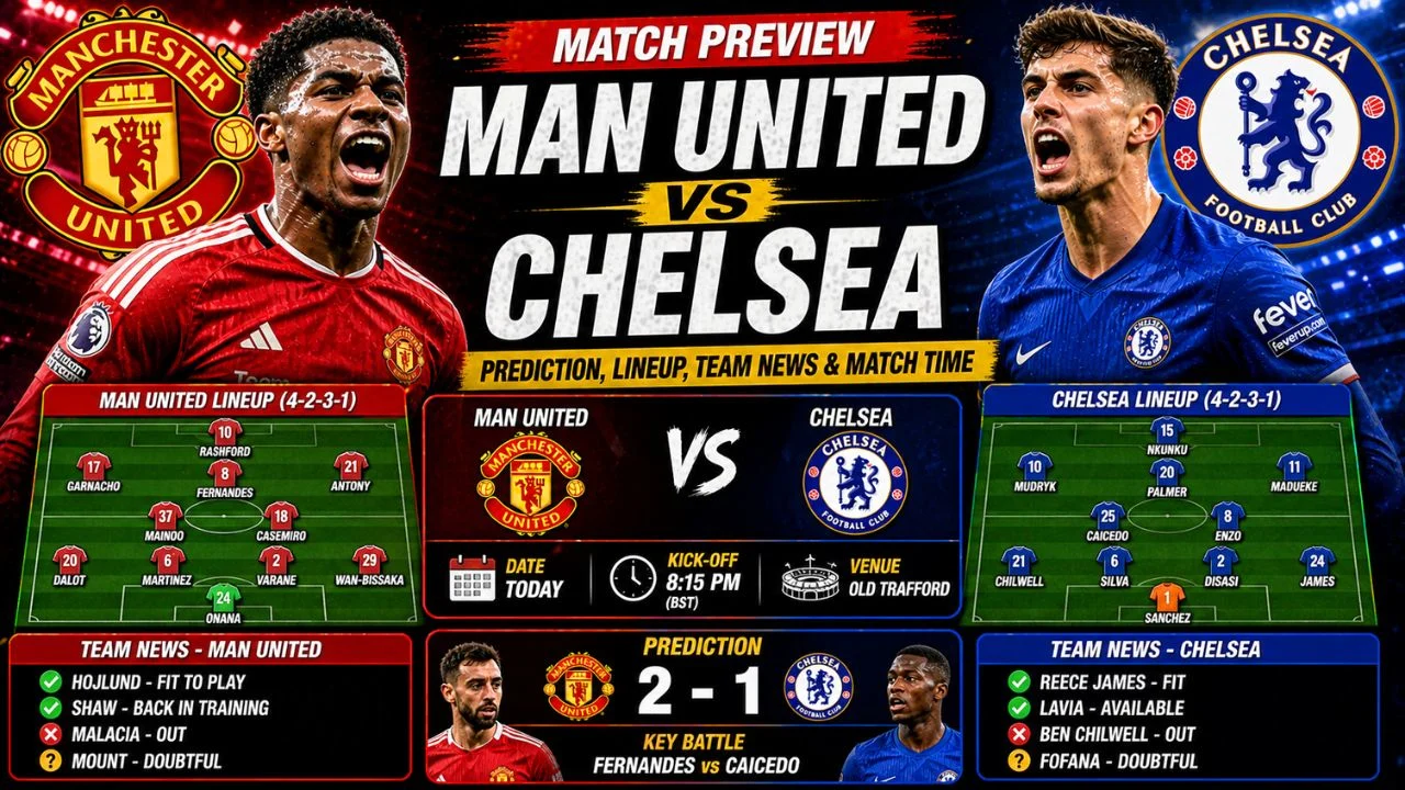 Manchester United vs Chelsea match preview players in action